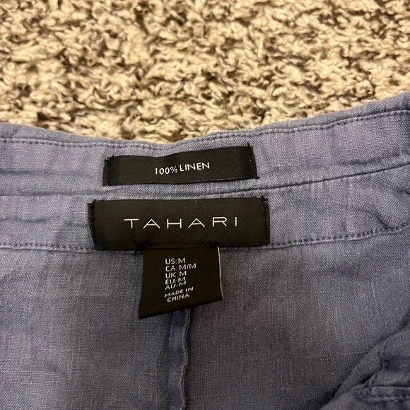 Tahari Light Blue Linen-Blend Utility Button Up - Picture 3 of 6